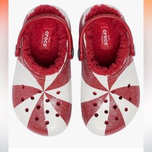 New Crocs Classic Lined Peppermint Swirl Candy Holiday Clog Size J2 Kids